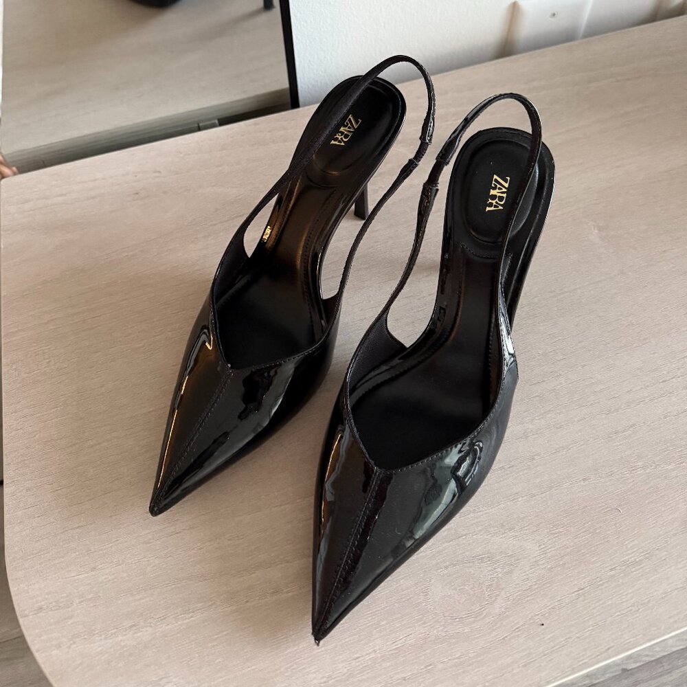 ZARA Black Patent Slingback Heels – Size 37